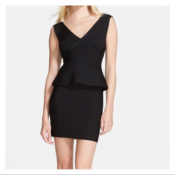 🔵 HERVE LEGER -Essential V-Neck Peplum Bandage Dress - Picture 6 of 7